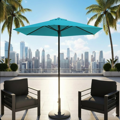Parasol de marché bleu de 7,5 pi avec poteau rouillé, système de levage à manivelle filé et étanche 7,5 pi, poteau en aluminium pour l'extérieur