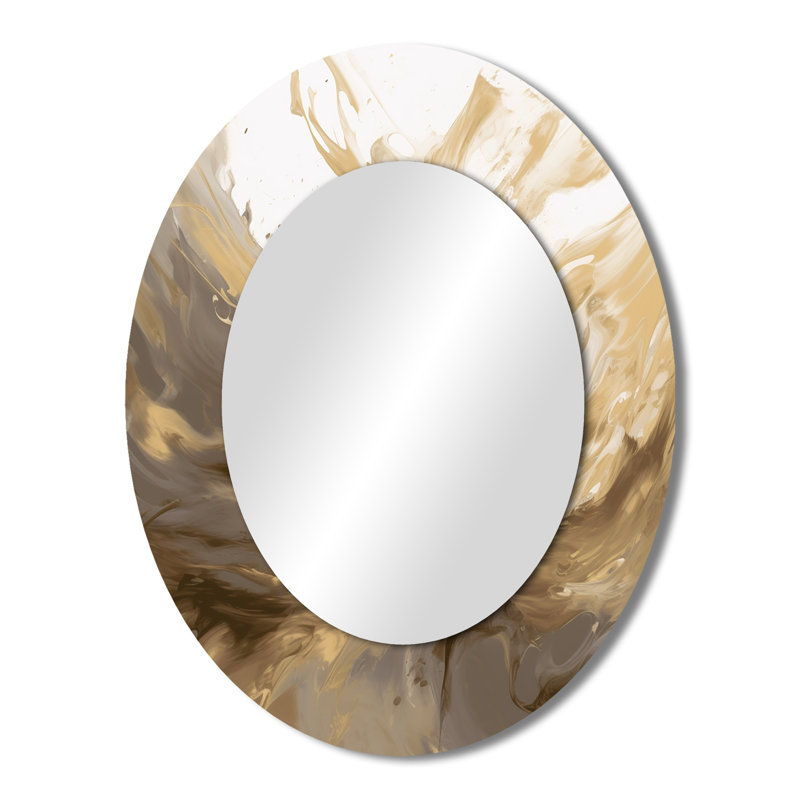 Blanc et or Aqua Symphony - Miroir mural moderne ovale, 43 po x 33 po