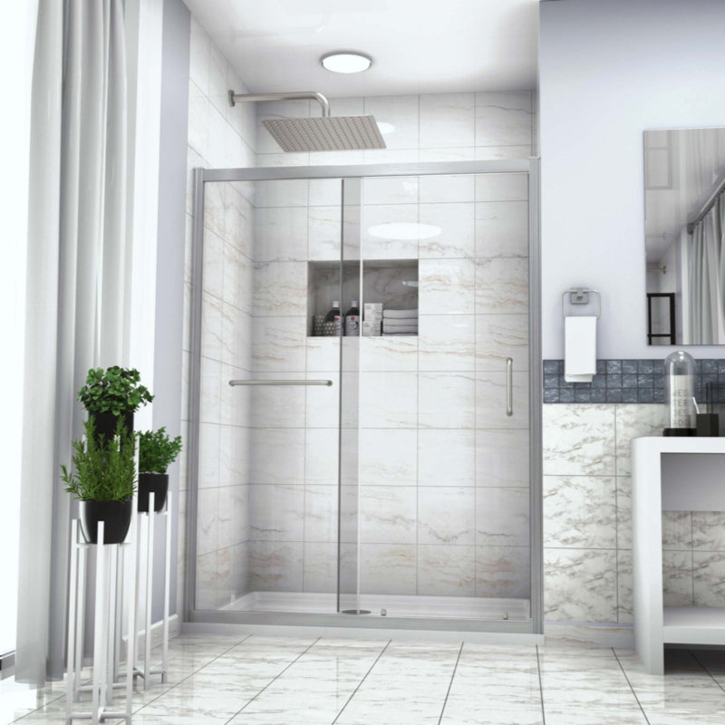 Cabine de douche coulissante simple de 1/4 po (6 mm), Chrome chrome