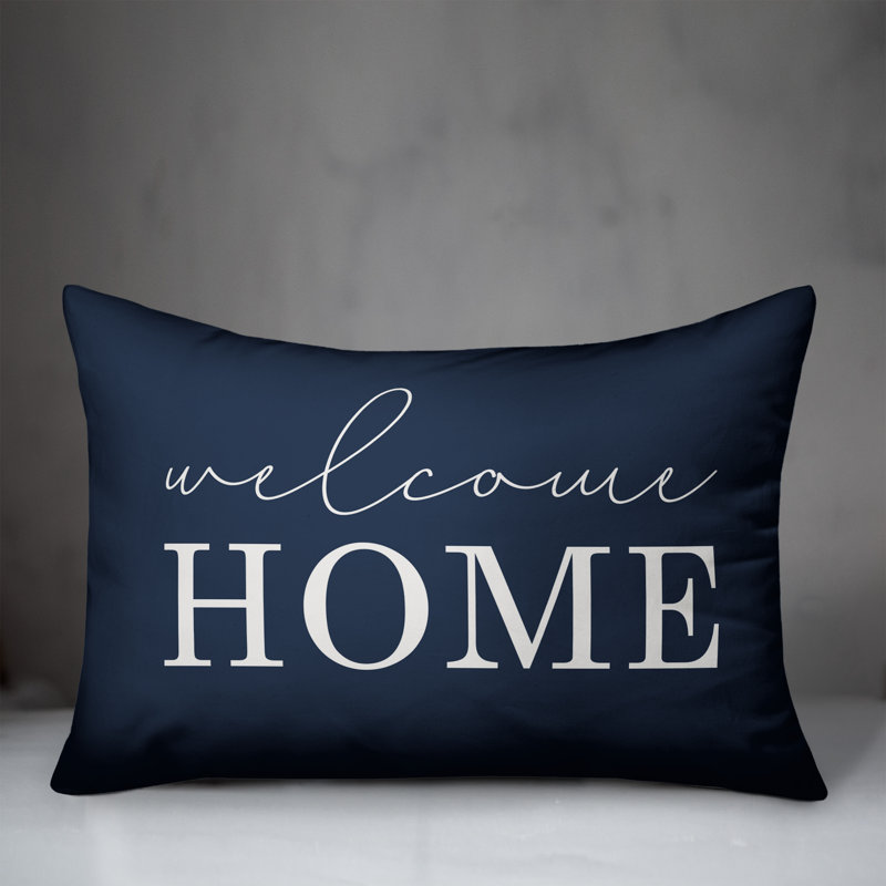  Welcome Home Indoor/Outdoor Lumbar Pillow, Navy