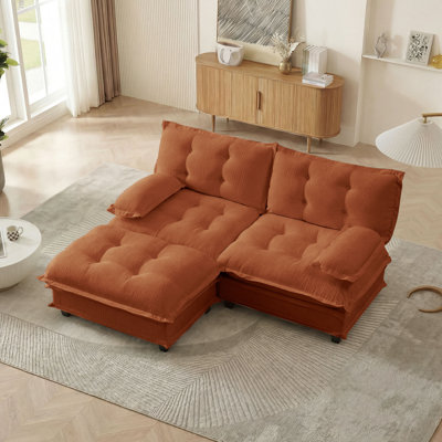 77" Chenille Upholstered Comfy Cloud Modular Sectional Sofa with a Movable Ottoman