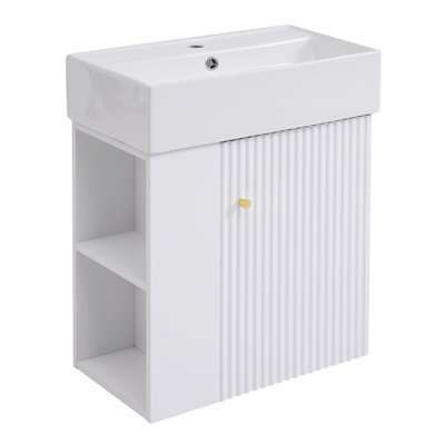 [Vidéo] Meuble-lavabo flottant moderne de 21,6 po avec lavabo en céramique - parfait pour les petites salles de bain