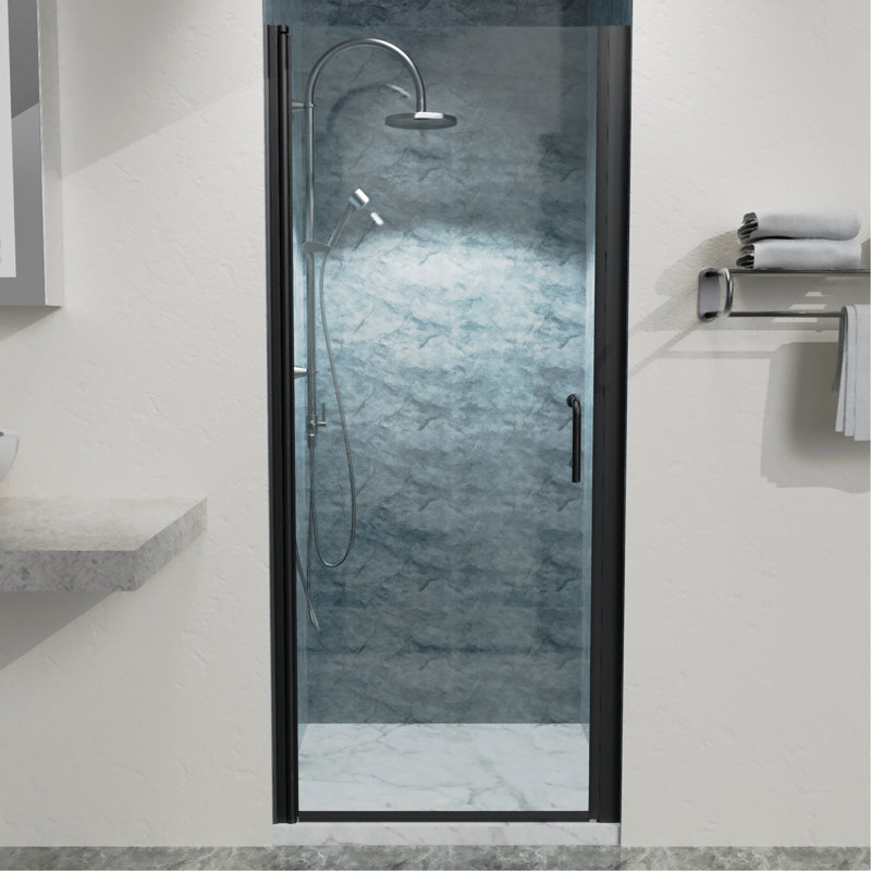 32-34 In.W X 72 In.H Pivot Frameless Shower Door,1/4 In. Clear Glass Pivot Swing Shower Doors In Matt Black,Pivot Shower Door Reversible Installation