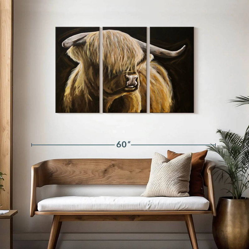 Brampt Highland Cow sur fond noir I, H 28 po x l 45 po