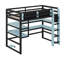 Lit mezzanine Gaming avec bureau et bandes lumineuses RVB, lit mezzanine en bois massif avec support de rangement latéral, multi-tablettes-1314719995-1314719993