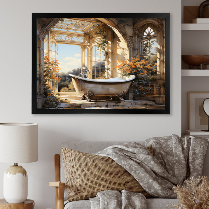 Salle de bain Golden Luxe I - Art mural de salle de bain, H 34 po x l 44 po x P 1,5 po, Cadre simple noir