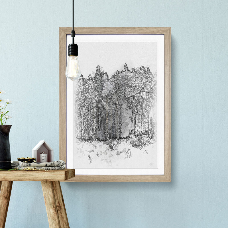 View Of A Winter Forest - Single Picture Frame Painting on MDF, 63cm H x 45cm W x 2cm D, Oak Framed
