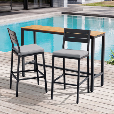 2 - Person Metal Patio Dining Set With Rectangular Bar Table , Cushions Included