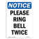 Signmission Please Ring Bell Twice Sign 