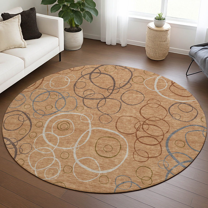Machine Washable Indoor/Outdoor Kugler ACN2408 Geometric Rug, Round 8'