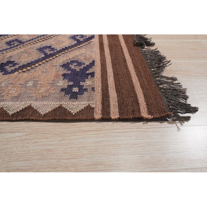 Tapis brun en laine tissé à la main et à plat Siebolt