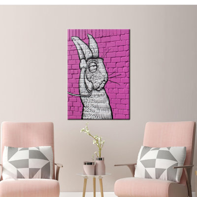White Rabbit Engaged in a Phone Conversation Displayed on Modern Canvas Wall Art with Hanging Floating Frame