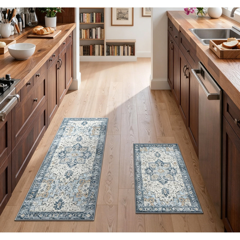 Tapis de sol antidérapant et lavable 2pk, Bleu