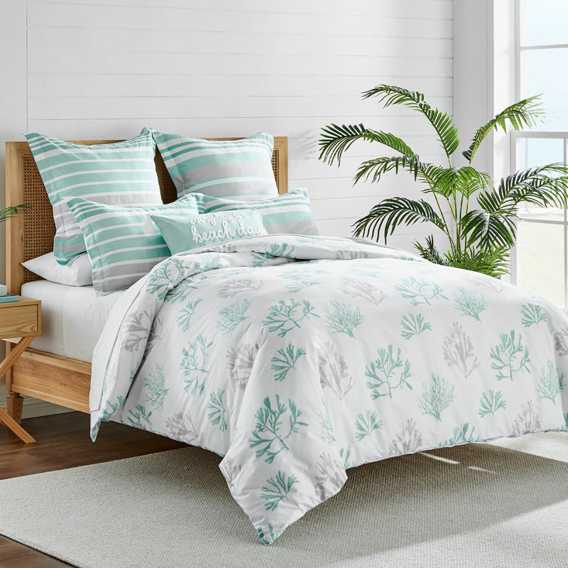 Teal and White Cotton Twin Reversible Duvet Set
