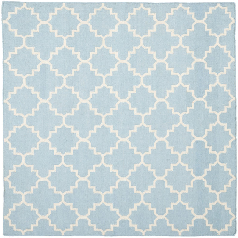 Mccall Hand Woven Flat Weave Wool/Cotton Geometric Rug in Light blue/Ivory, Square 6'
