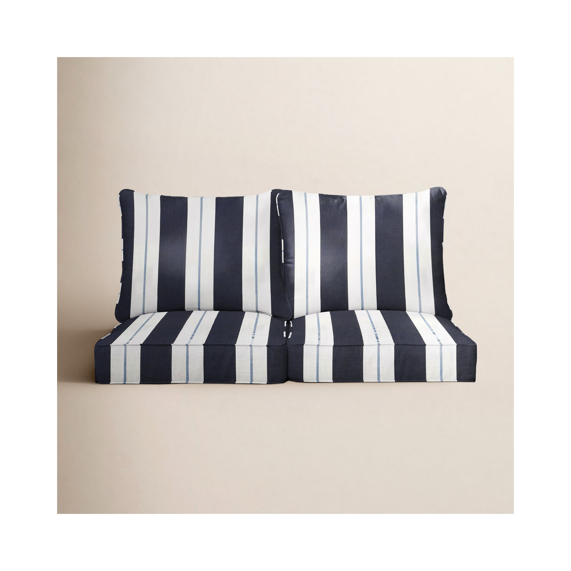 Deana Outdoor Sunbrella Seat/Back Cushion, Navy Stripe Sunbrella®, 23" W x 27" D