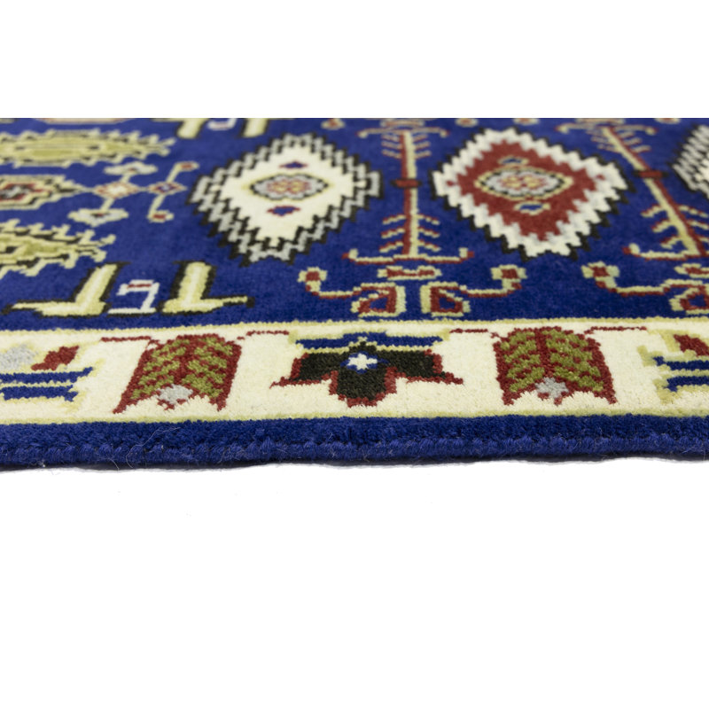 Katriona Geometric Handmade Runner 2'6 x 8'1 Wool Area Rug Navy Blue