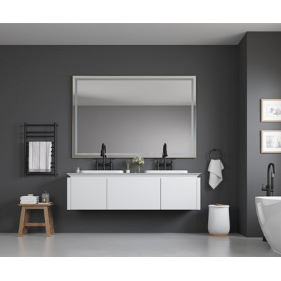 60 X 48 Inch LED Bathroom Mirror With Front And Backlight, Wall Mounted Vanity Mirror With Aluminum Frame, Anti-Fog, Memory, 3 Colors, Stepless Dimmable