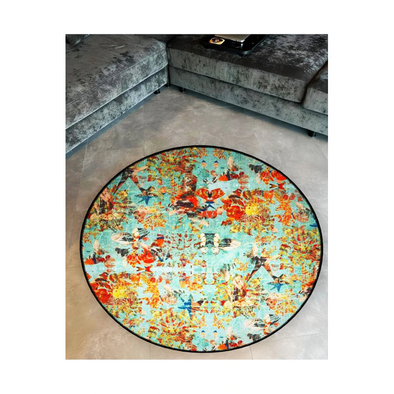 Orange Green Traditional Patterned Round Woven  Vintage Decorative Carpet, Round 2'8"