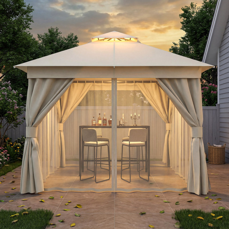 Yardgrace 10'X10' Soft-top Double-Roofed Steel Patio Gazebo, Cream