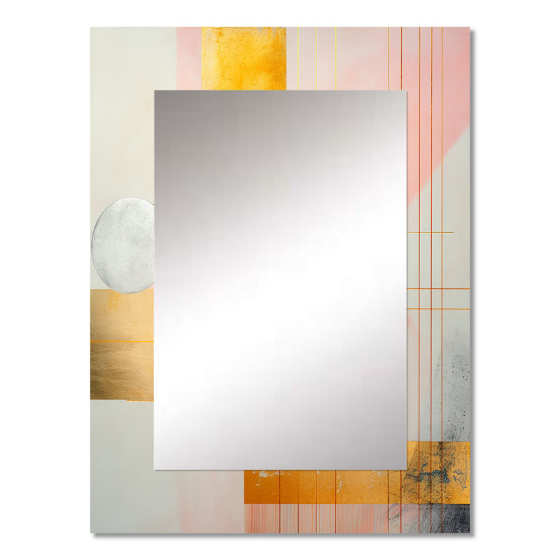 Geometry of Serenity In Pink Vintage Gold I - Geometric Unique Wall Mirror Decor, Gold Large Mirror, Printed Metal Art