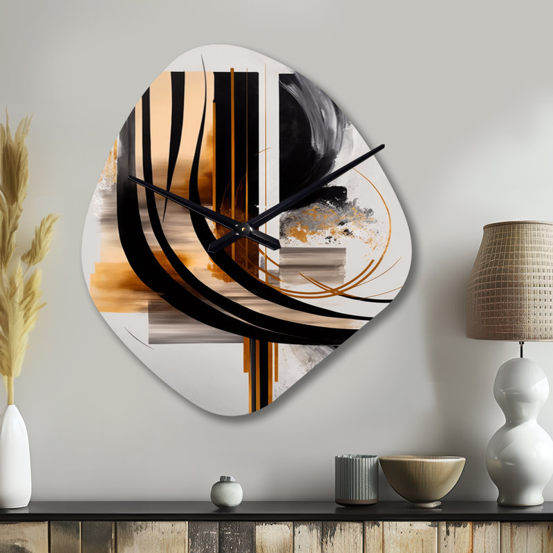 Molinari Gold Touch Art Deco III - horloge abstraite asymétrique en métal, horloge murale moderne de forme irrégulière, Petit