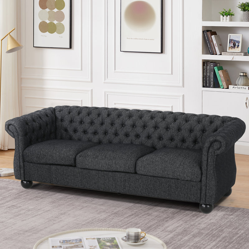 Canapé à accoudoirs rembourrés 84,53 po, Mélange de polyester noir