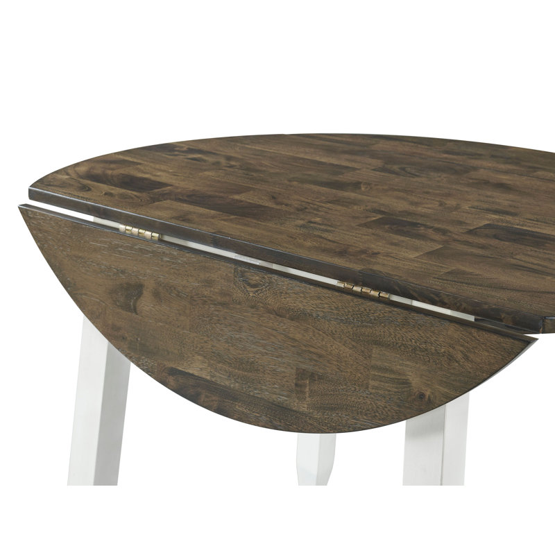 Transitional Kona 42" Round Extendable Solid Wood Dining Table in Gray & White