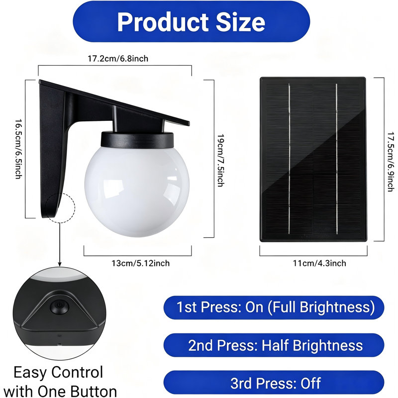 Solar Wall Lights Outdoor, 1 Pack,  Modes, Waterproof, Wireless Solar Powered Led Lights Xq
