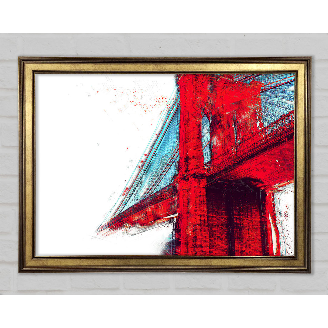 Rote Funky Brooklyn Bridge Gerahmter Druck