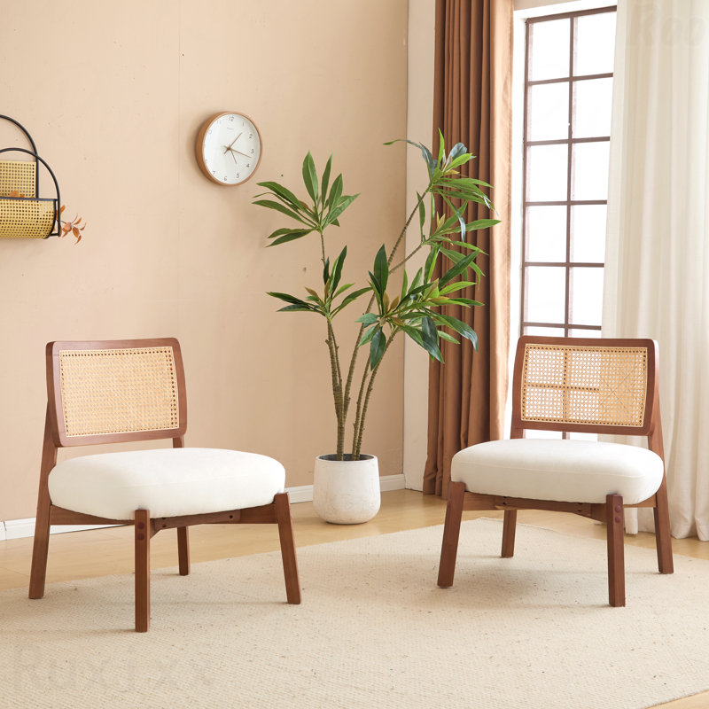 [Ensemble idéal pour les patios extérieurs de 2 personnes] Chaise d'appoint de style moderne beige avec dossier tissé, structure en bois robuste, sièges d'appoint minimalistes et élégants pour le salon, la chambre à coucher ou le bureau