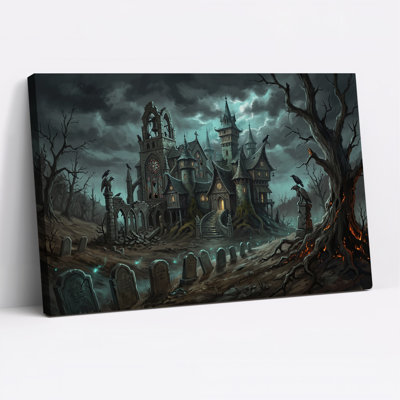 Art mural sur toile, "Château gothique avec corbeaux"