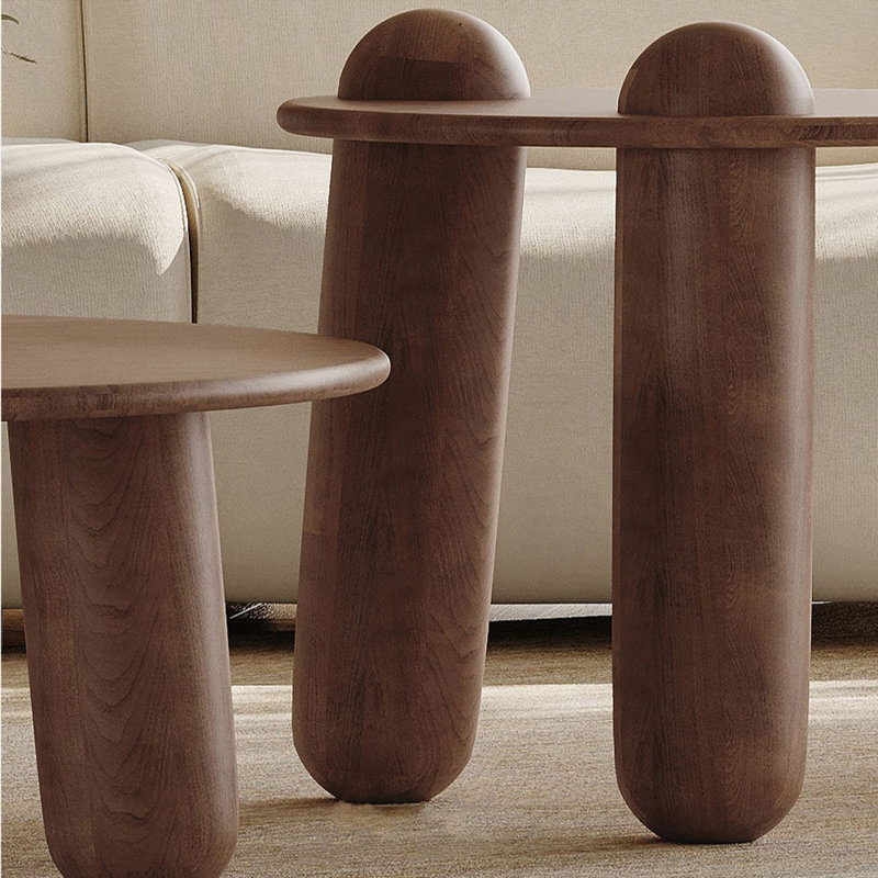 Table basse ronde en bois massif de style français
