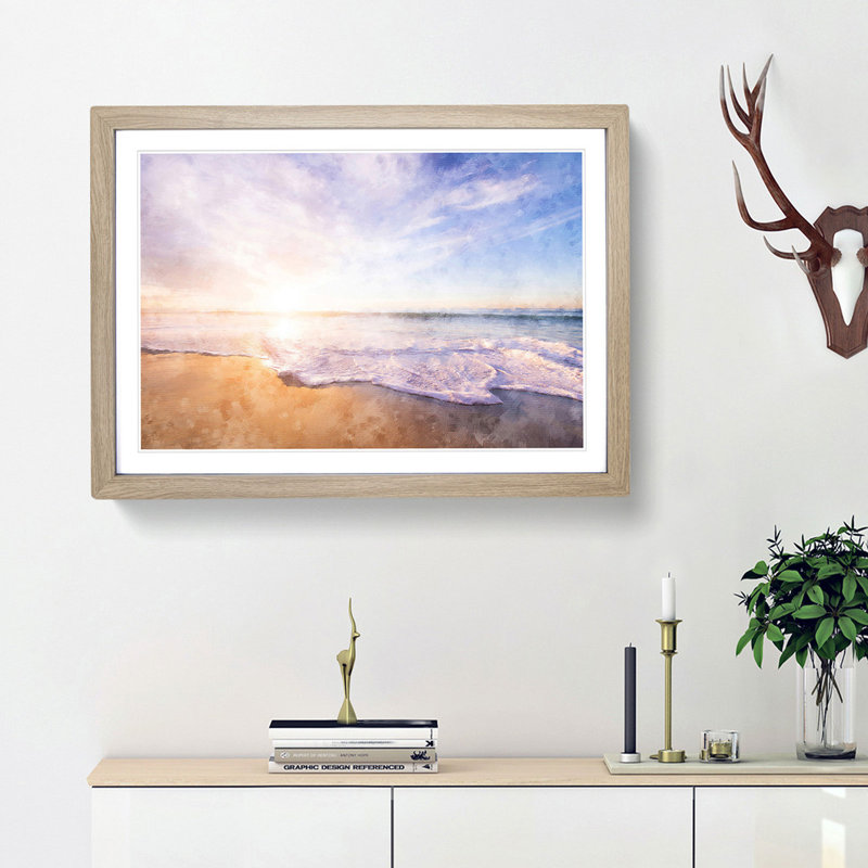 San Diego Beach - Single Picture Frame Painting on MDF, 24cm H x 33cm W x 2cm D, Oak Framed