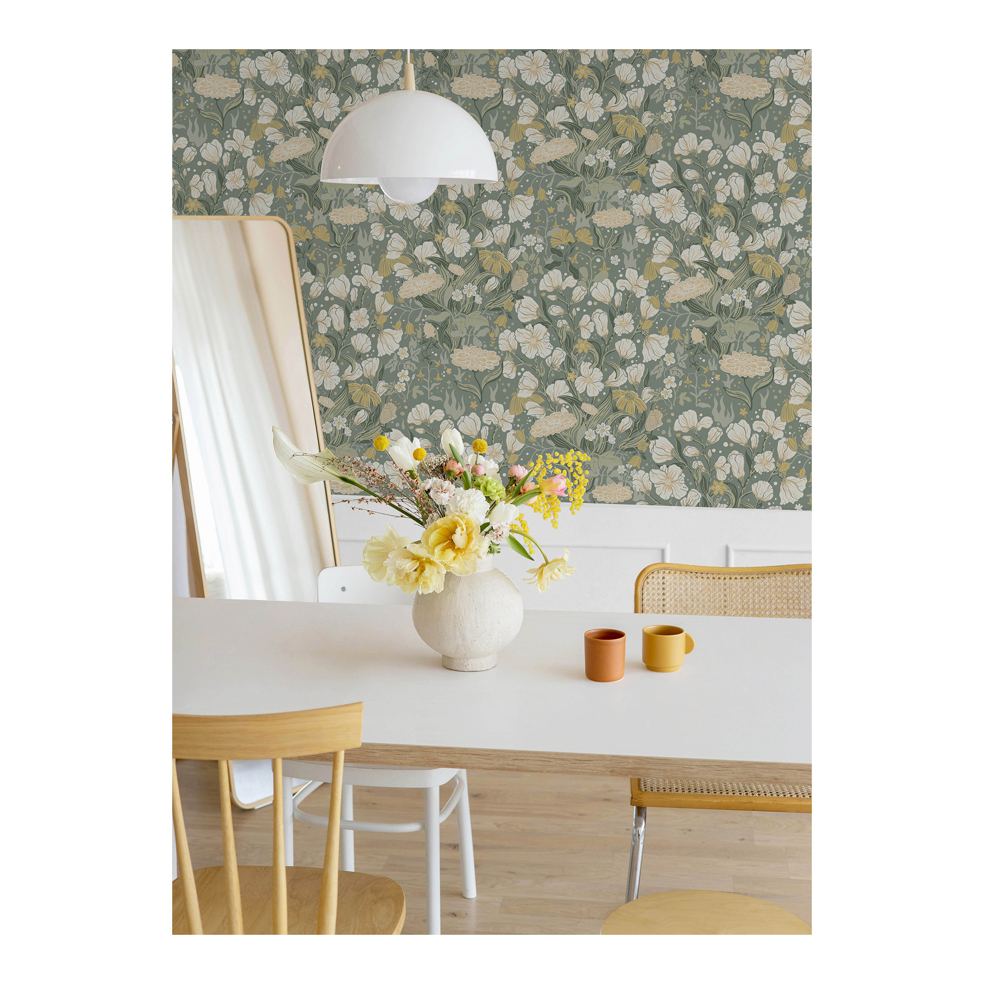 Bixby Faux Grasscloth Wallpaper, Yellow/Ivory/Green