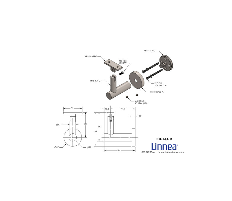 Surface Mount Handrail Bracket with Round Rose and Flat Plate, Satin Stainless Steel