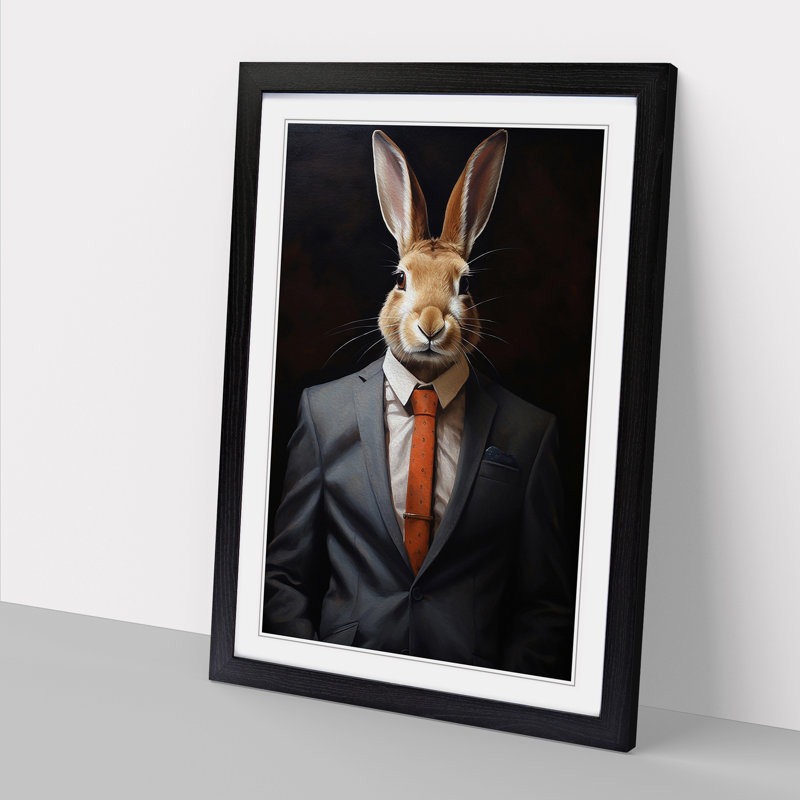 Rabbit in a Suit Painting - Framed Print, Black Framed, 34cm H x 25cm W x 2cm D