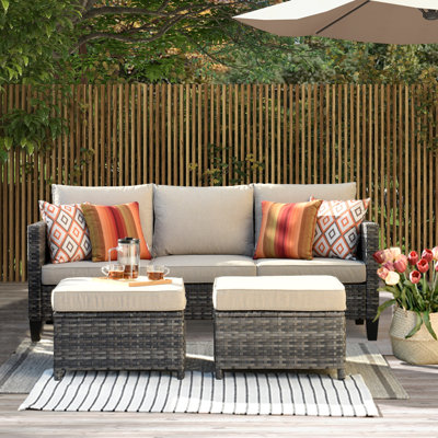 Joette Premium All-Weather Wicker 5 - Person Patio Conversation Sets with Cushions