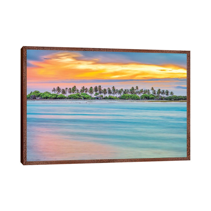 Paradise Palm Island by Mark Paulda - Print on Canvas, 45.72cm H x 66.04cm W x 3.81cm D, Classic Brown Wood Floater Framed