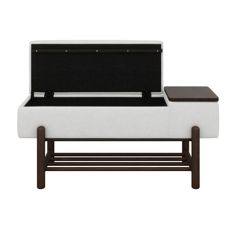 Upholstered Bench With Shoe Rack, Storage Bench With Rubber Wood Legs, Entryway Bench With Hidden Compartment, Espresso