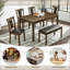 Ensemble de table de salle à manger 6 pièces avec banc et chaises, style maison de campagne rustique pour 6 personnes, sièges durables et confortables, finition noyer