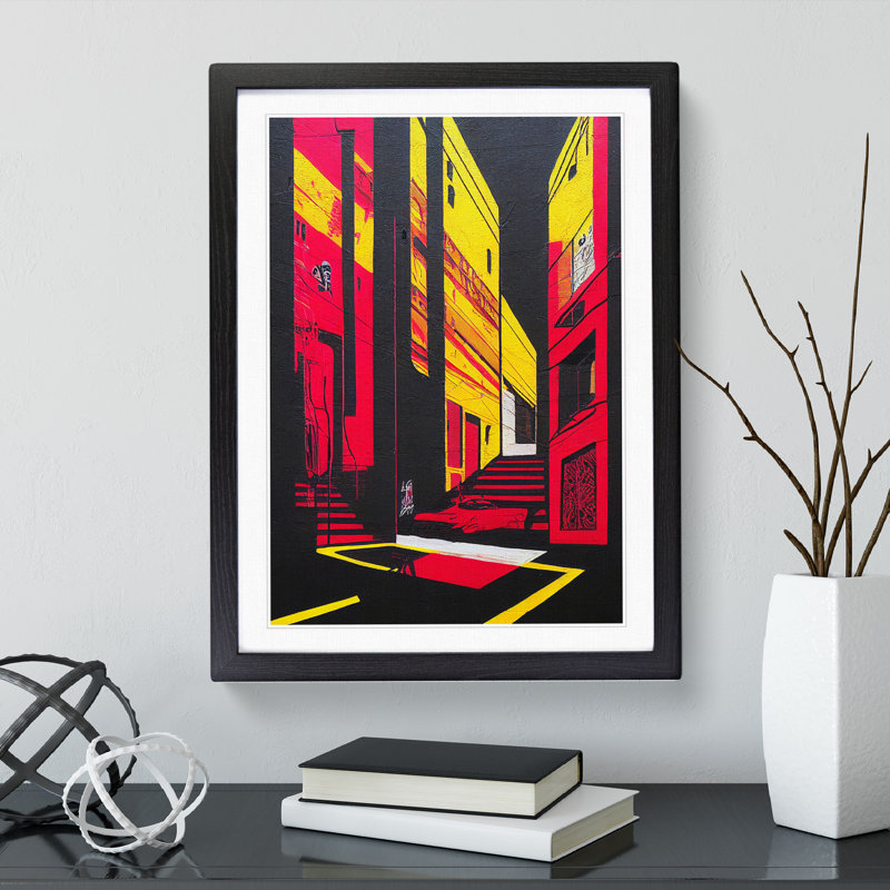 City Street Architecture - Single Picture Frame Painting, 64cm H x 46cm W x 2cm D, Black
