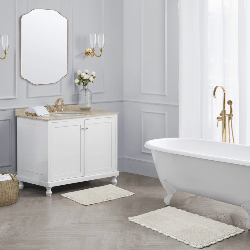 Laura Ashley Heathered Crochet Border Bath Rug 2-Piece Set, Beige, Set of 2 - 32" L x 20" W / 24" L x 17" W