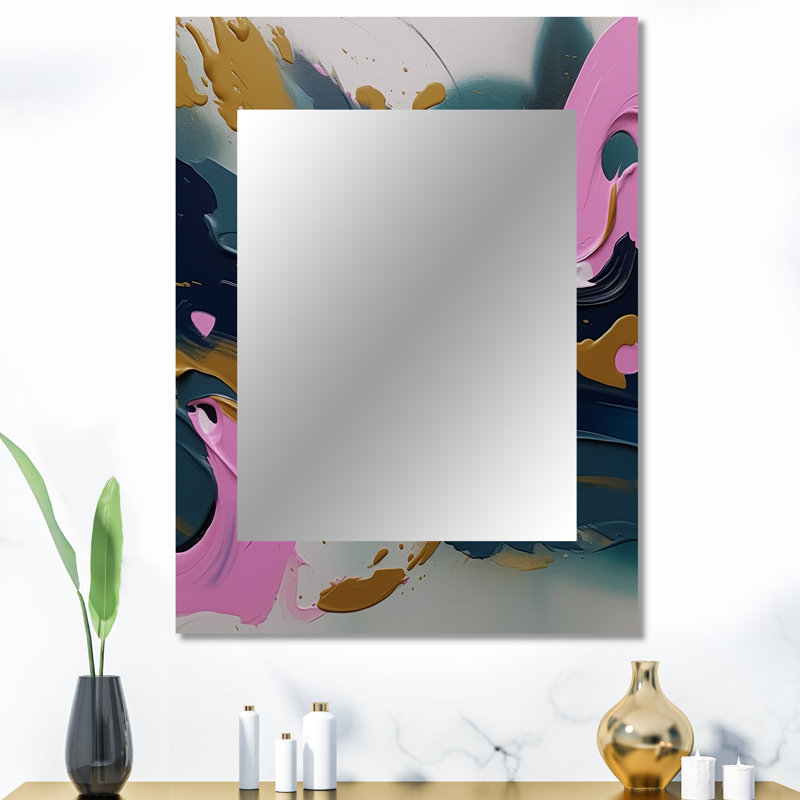 Brushstroke, peinture abstraite II - grand collage mural abstrait, miroir unique rose, reproduction d'art en métal