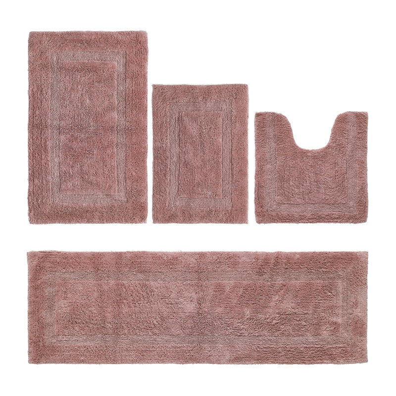 Adelen Premium 2370 GSM 100% Cotton 4 Piece Bath Rug Sets, Machine Washable, Super Absorbent & Tufted Weave Reversible Bath Mat for Bathroom, Shower, and Tub, Oeko-Tex Certified Bathroom Rugs, Pink