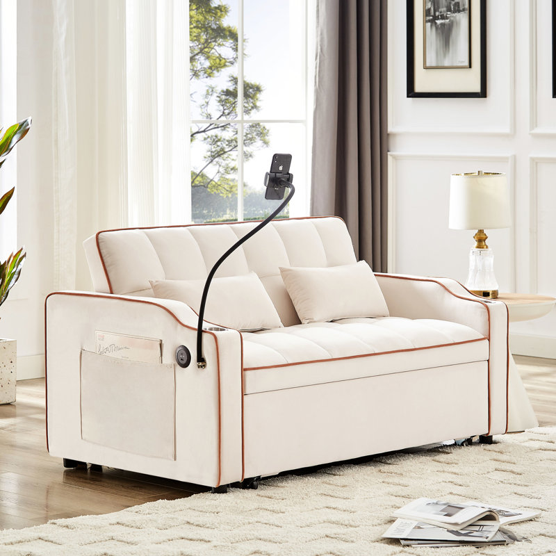 Canapé beige moderne avec dossier réglable et support pour téléphone (Interface de lit multifonctionnel pliable (beige, Beige