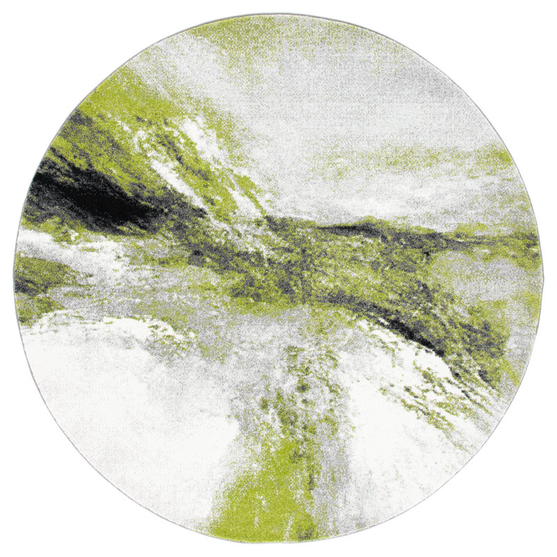 Rizer Abstract Gray/Green Area Rug, Round 5'3"