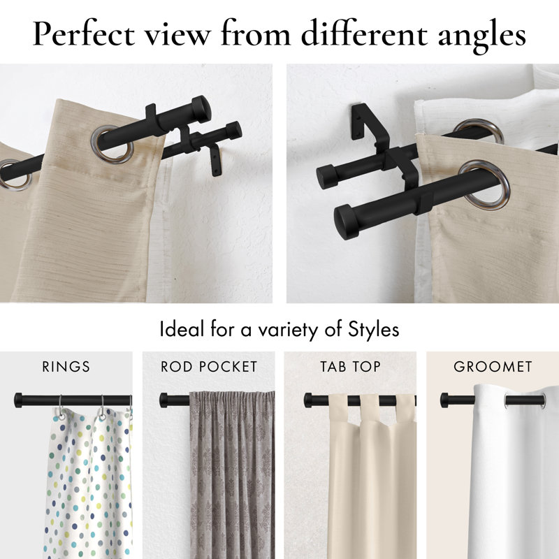 Gwinnett Adjustable Double Curtain Rod, 84" - 120", Black