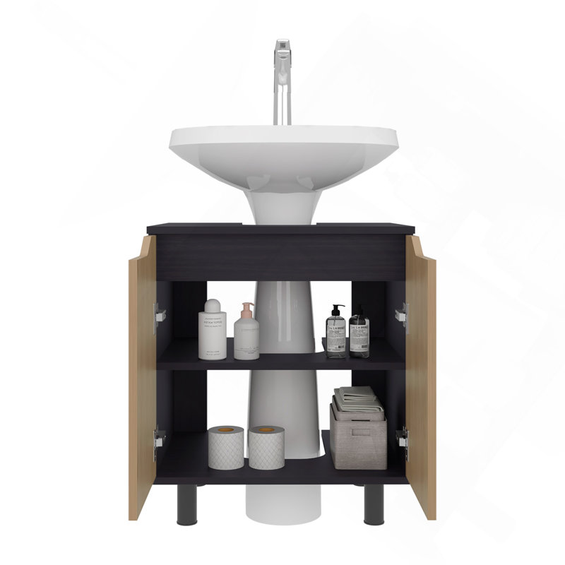 Armoire sous le lavabo avec deux portes et tablettes de rangement intérieures, dossier découpé, 22 po de rangement autoportant et moderne pour salle de bain