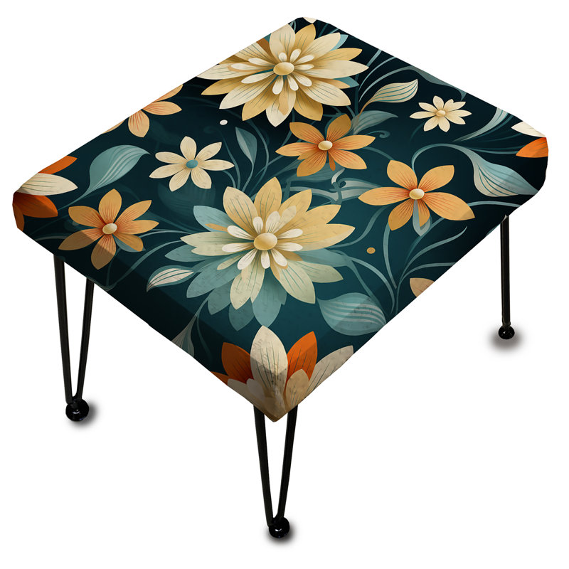 Repose-pieds orange à motif géométrique contemporain et motif floral orange